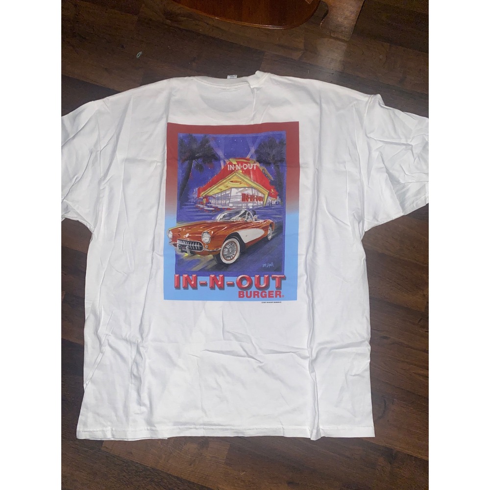 In-N-Out Burger T-Shirt 2001 California Car B. Hall White‎ Mens 2XL New W/O Tags